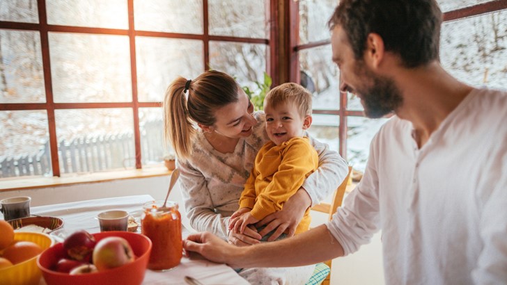 Happy Family Eating Healthy Foods