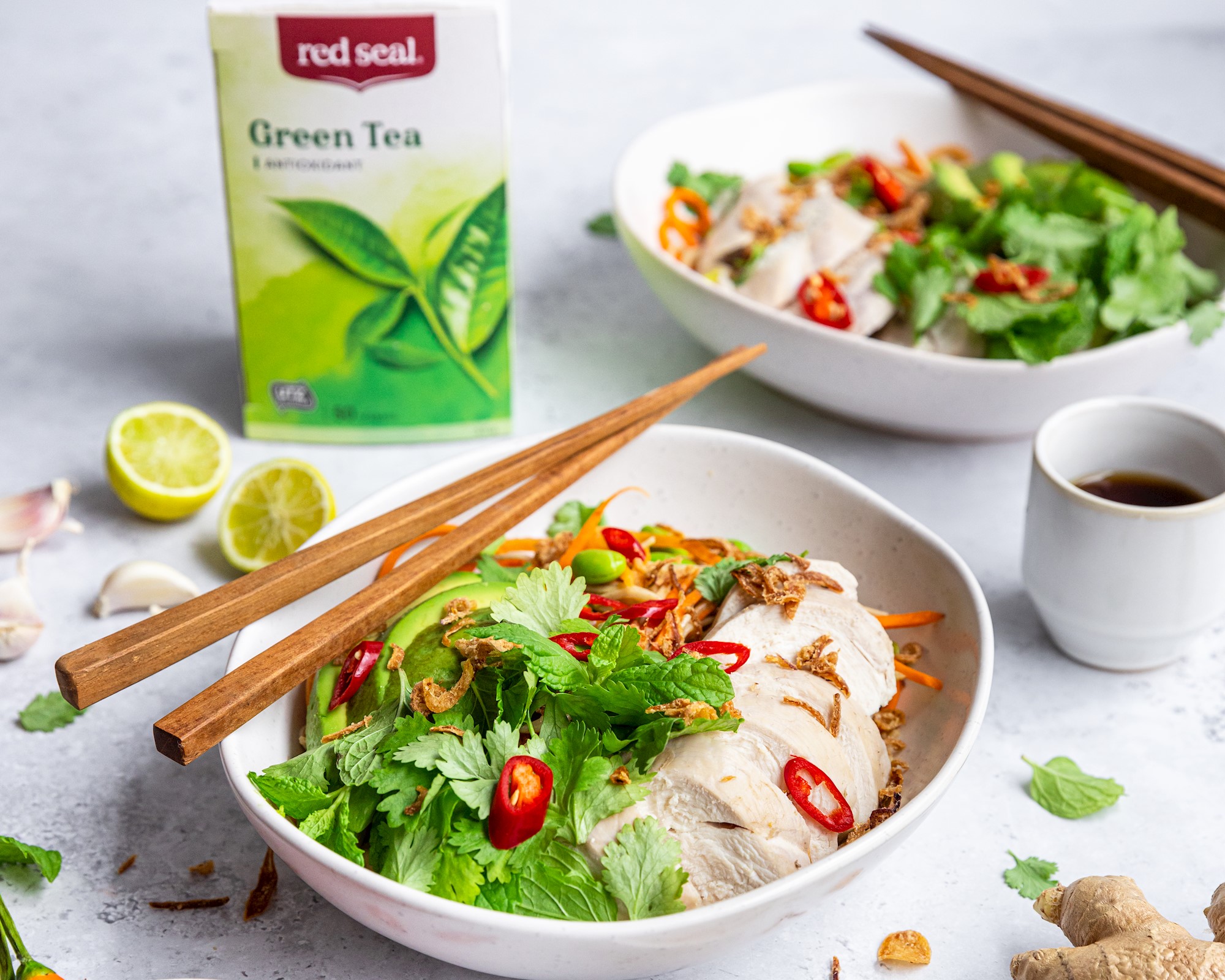 Green Tea Poached Chicken & Avocado Soba Noodle Bowls 3